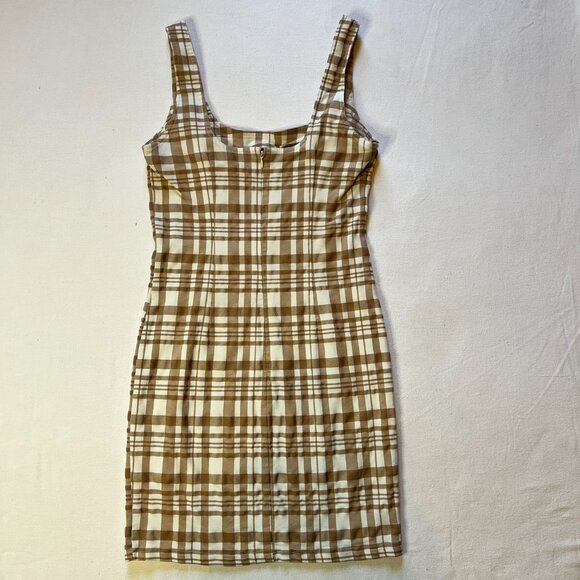 Brown & White Plaid Fitted Mini Dress‎ Forever 21 Size Medium - Picture 3 of 11